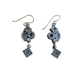 Patricia Locke Geometric Silver ToneDangle Earrings Handmade USA